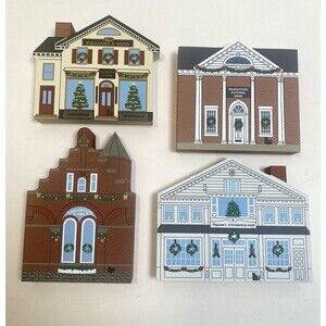 Cat’s Meow Stockbridge Christmas Series 4 Pieces 1990s Handpainted Shelf Sitters